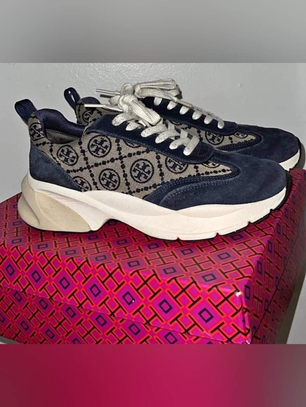 Tory Burch Navy Monogram Runner Sneakers